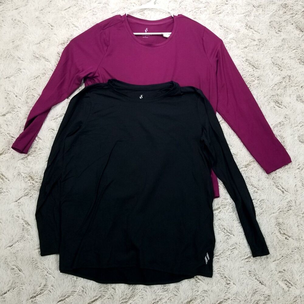 Skechers Shirt‎ Womens Size L Purple Black Lot Of 2 Performance Long Sleeve